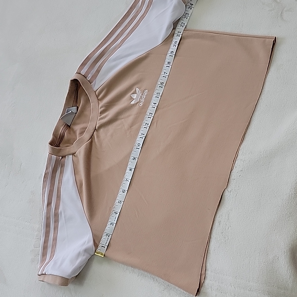 👅 ADIDAS OVERSIZED COLORBLOCK CREAM BEIGE TAN WHITE STRIPE CUTE CROP T SHIRT - Picture 5 of 8